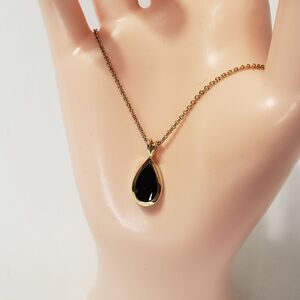 Black Onyx Teardrop Pendant with Pierced Earrings